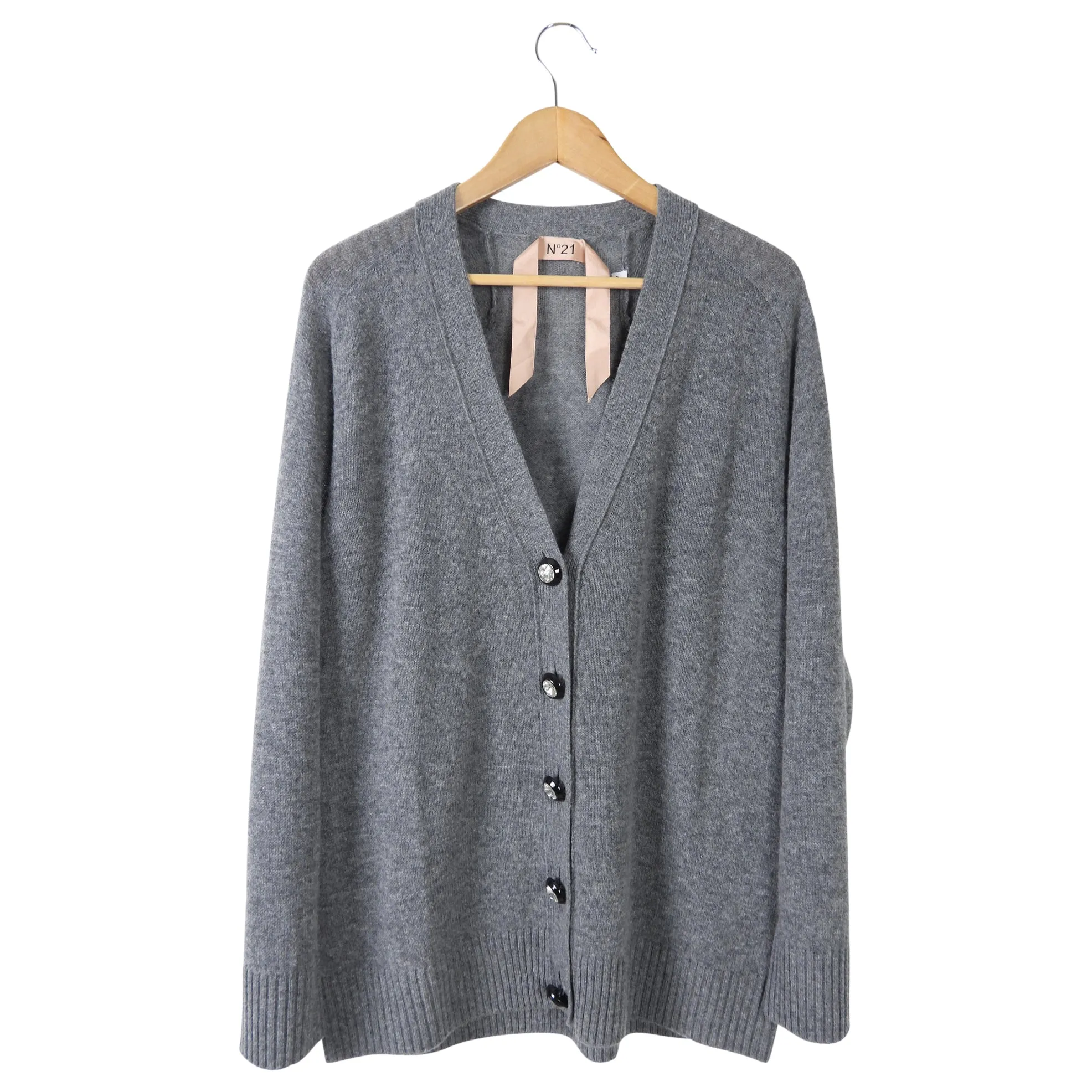 21 Grey Wool Cashmere Jewel Button Cardigan S/M