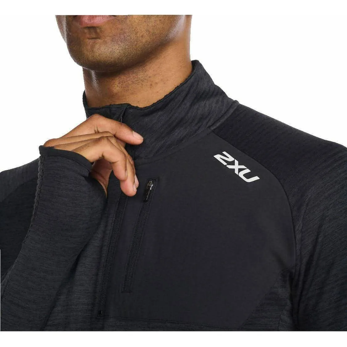 2XU Ignition Half Zip Long Sleeve Men's Running Top - Black, Men's Running Top, Half Zip Long Sleeve Top, Black Running Top, 2XU