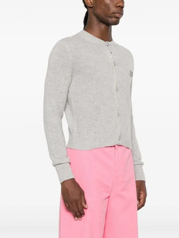 Acne Studios Face Patch Wool Cardigan Light Grey Melange | Luxury and style at your fingertips