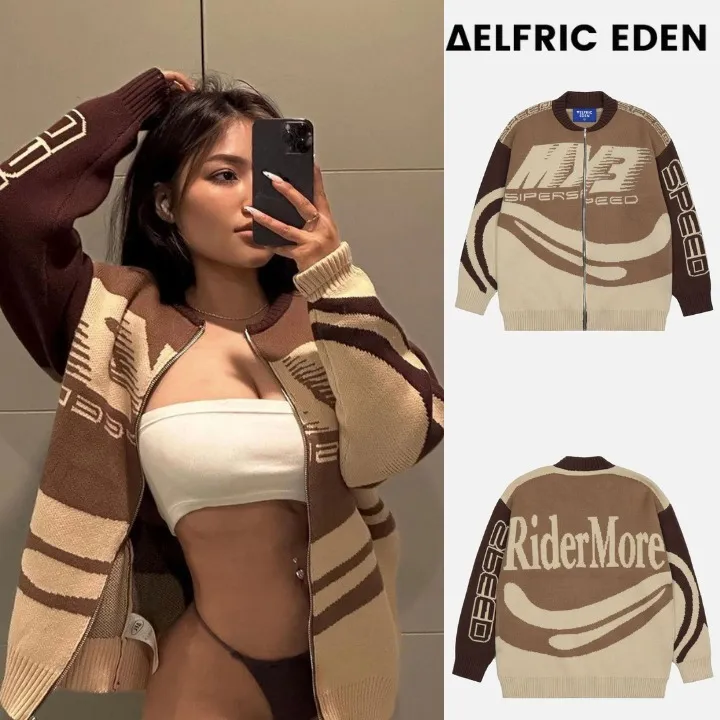 Aelfric Eden Cable Knit Plaid Patterns Unisex Nylon Street Style