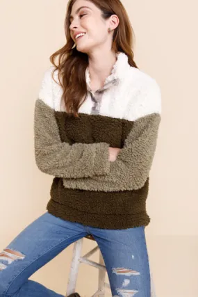 Alyssa Color Block Sherpa Pullover