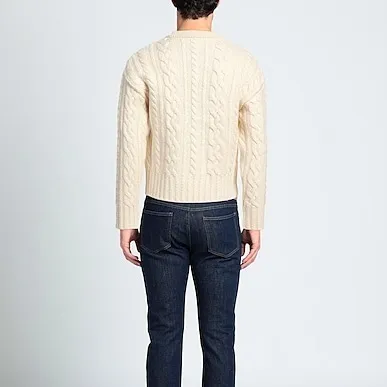 AMI PARIS Cable Knit Pullovers Wool Street Style U-Neck Long Sleeves