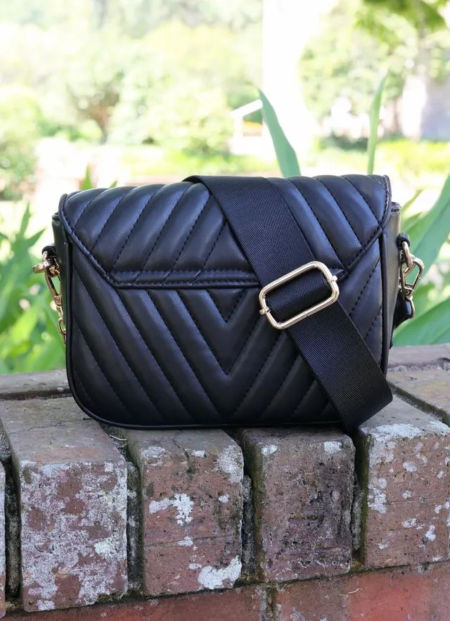 Angela Crossbody Black V Quilted Bag