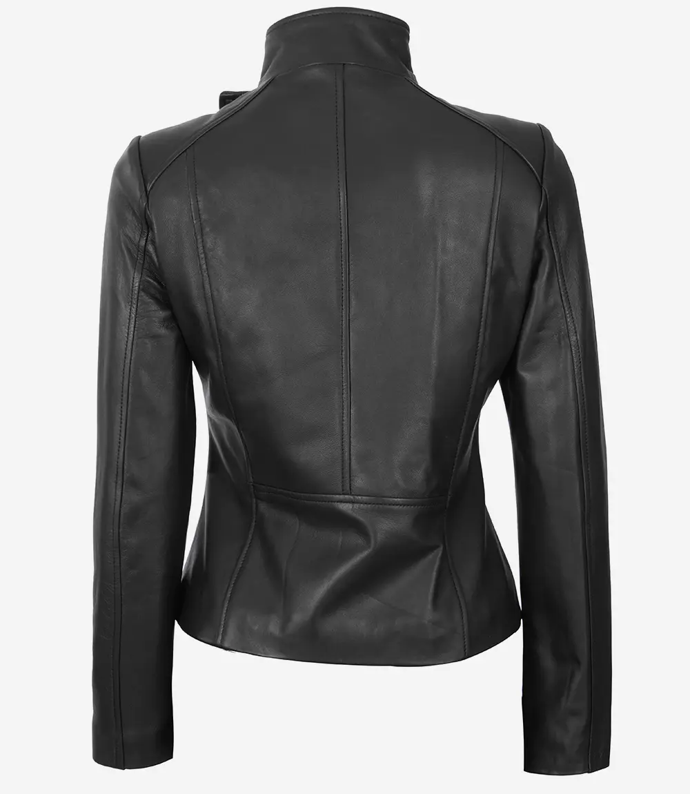 Arezzo Black Flap Closure Leather Cafe Racer Jacket