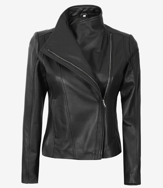 Arezzo Black Flap Closure Leather Cafe Racer Jacket