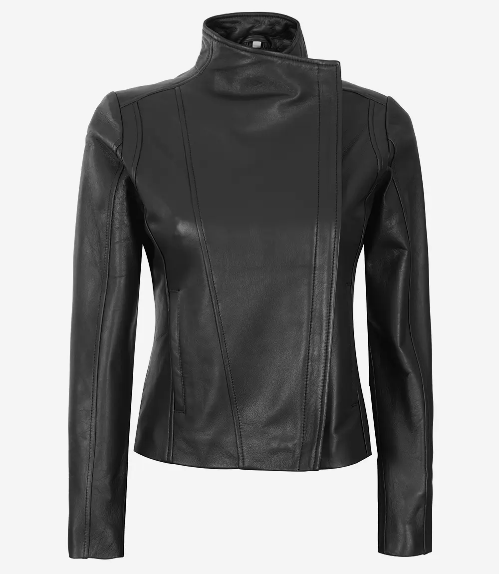 Arezzo Black Flap Closure Leather Cafe Racer Jacket