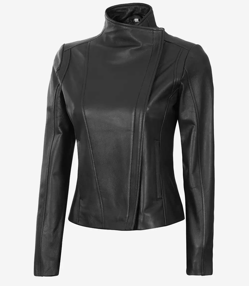 Arezzo Black Flap Closure Leather Cafe Racer Jacket