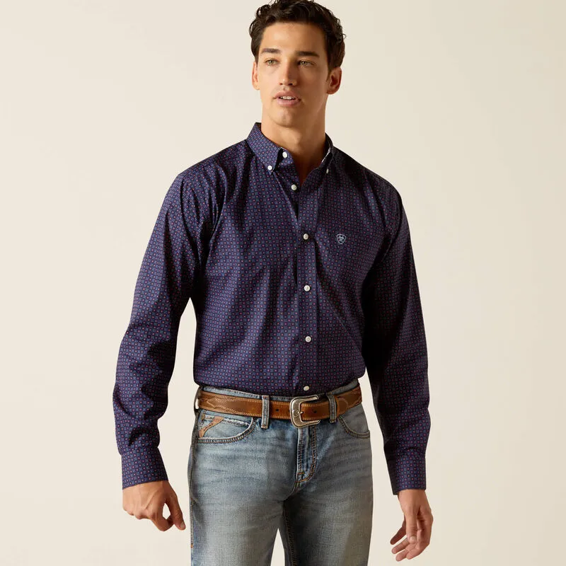 Ariat: Peacoat Wrinkle Free Wells Fitted Long Sleeve Shirt