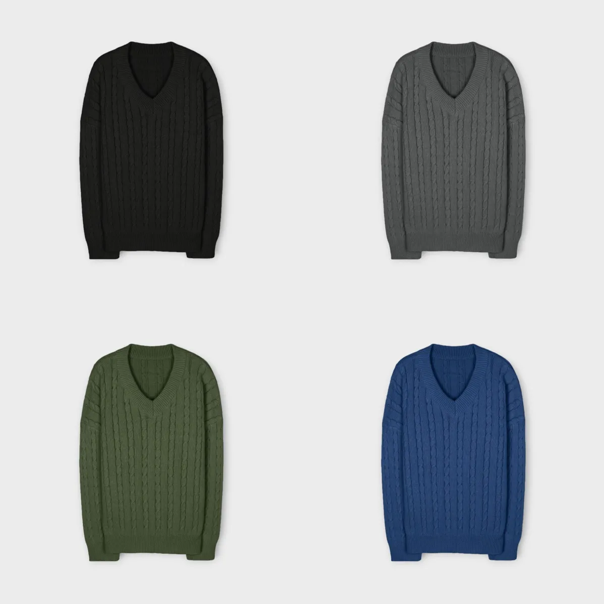 ASCLO | Cable Knit Pullovers - Unisex Street Style V-Neck Long Sleeves