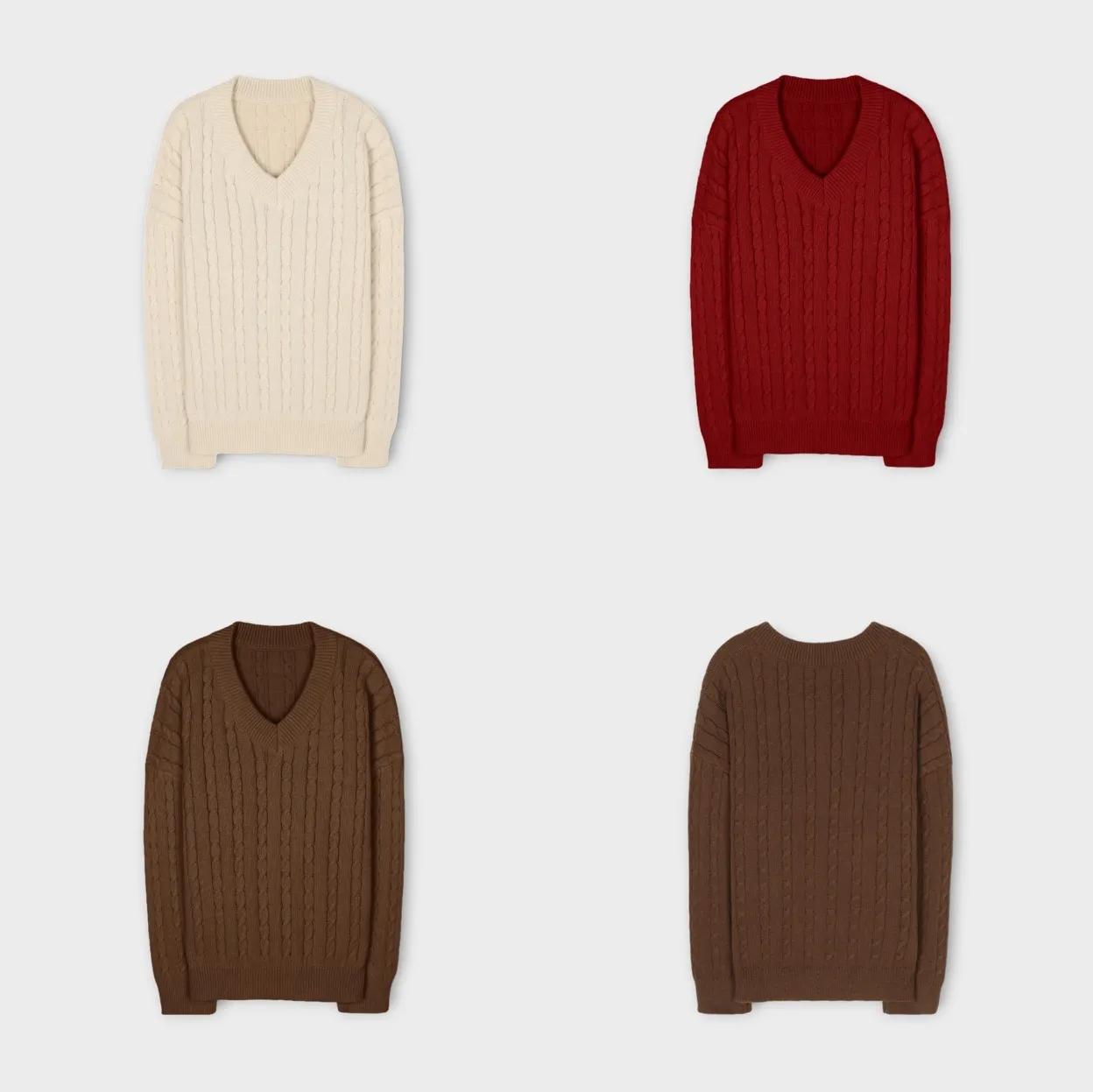 ASCLO | Cable Knit Pullovers - Unisex Street Style V-Neck Long Sleeves