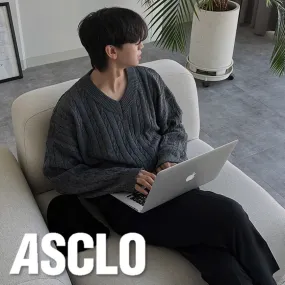 ASCLO | Cable Knit Pullovers - Unisex Street Style V-Neck Long Sleeves