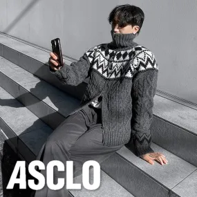 ASCLO Cable Knit Pullovers Long Sleeves Unisex Wool Street Style