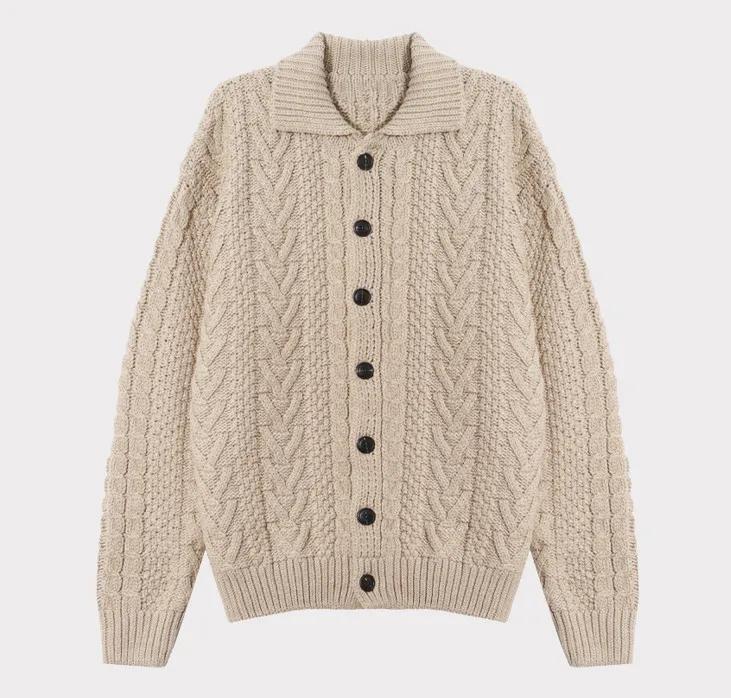 ASCLO Cable Knit Unisex Cashmere Low Gauge Street Style Oversized