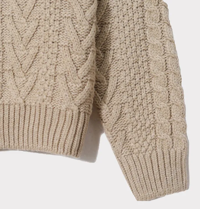 ASCLO Cable Knit Unisex Cashmere Low Gauge Street Style Oversized