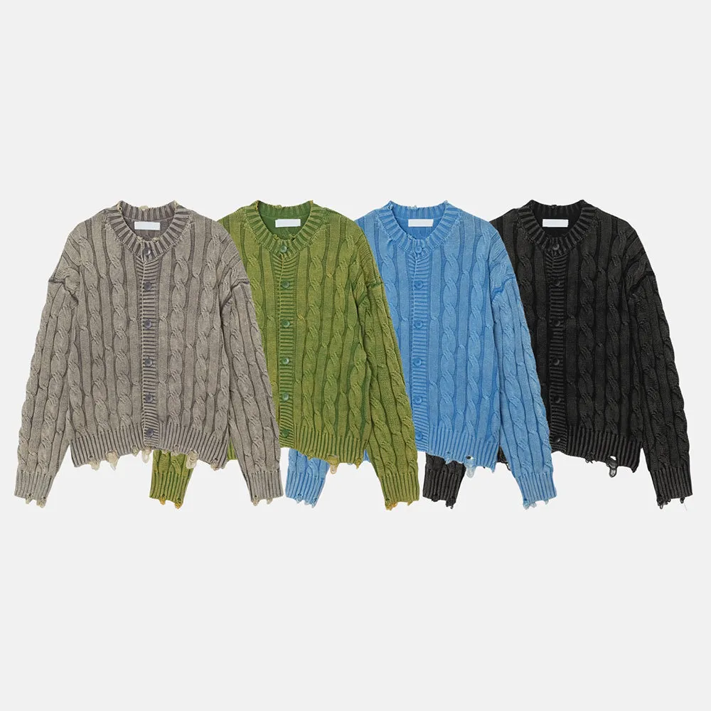 ASCLO Cable Knit Unisex Street Style Plain Cotton Oversized