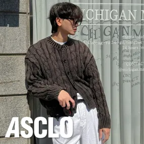 ASCLO Cable Knit Unisex Street Style Plain Cotton Oversized