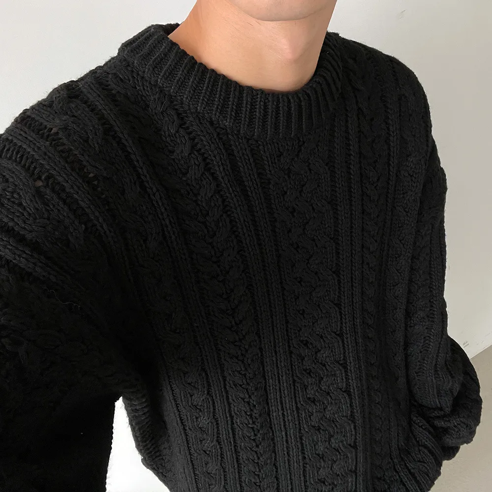 ASCLO Crew Neck Cable Knit Pullovers Unisex Cashmere Low Gauge