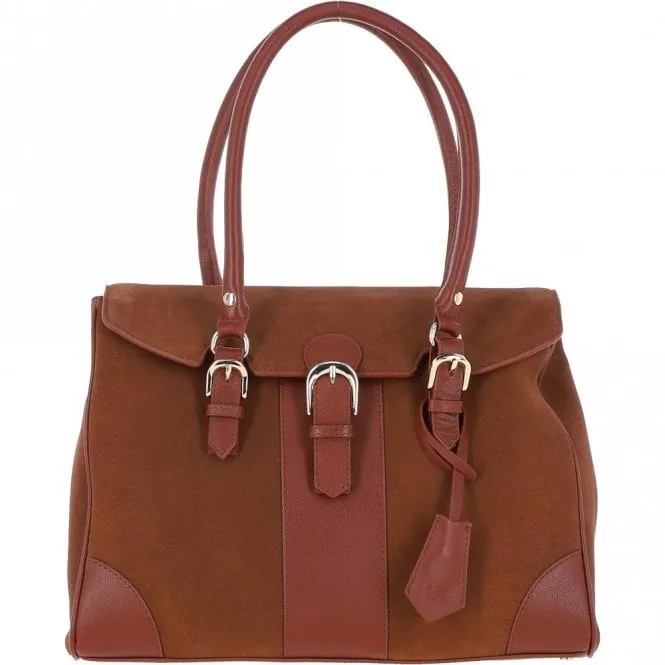 Ashwood Two Section Flap Over Suede Tote Bag Tan: S-14