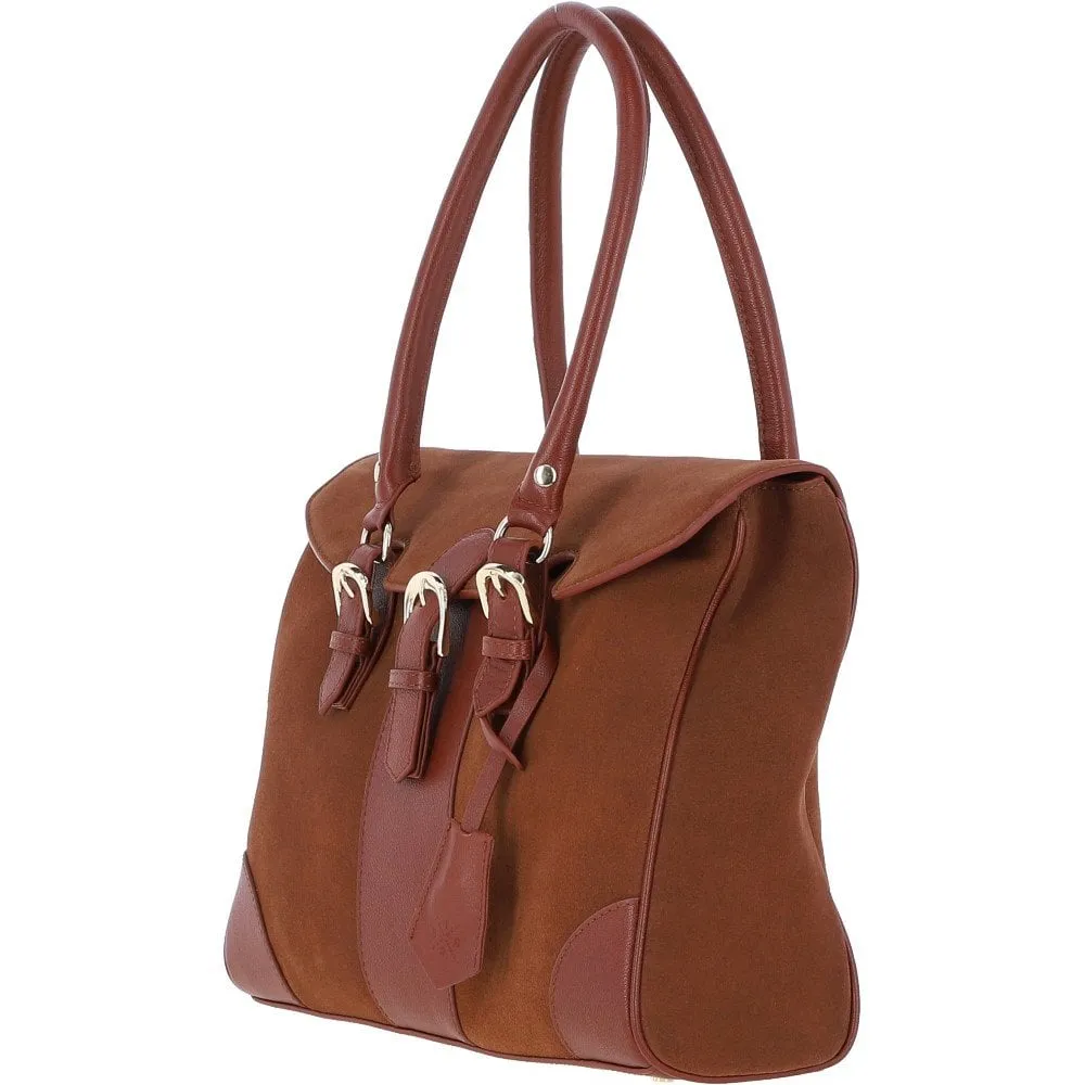 Ashwood Two Section Flap Over Suede Tote Bag Tan: S-14