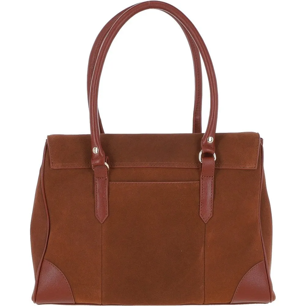 Ashwood Two Section Flap Over Suede Tote Bag Tan: S-14