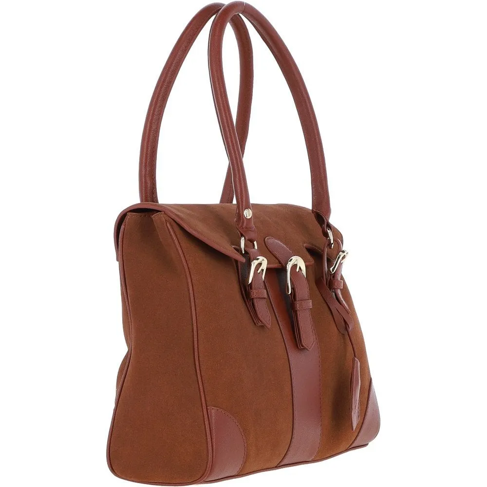 Ashwood Two Section Flap Over Suede Tote Bag Tan: S-14