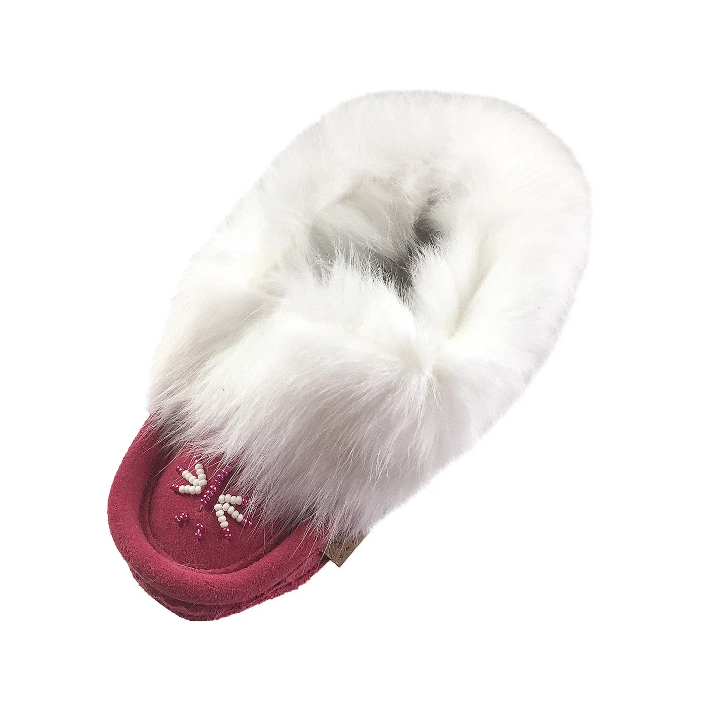 Baby Fuchsia Rabbit Fur Moccasins - Suede Lined - Final Clearance