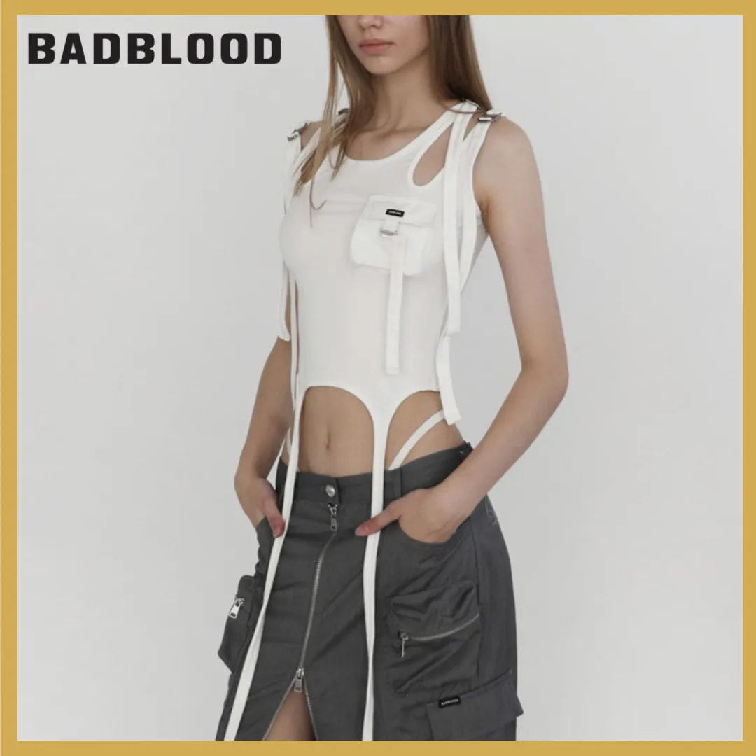 BADBLOOD Cotton Logo Tanks & Camisoles | Trendy Street Style with Lace-up Design