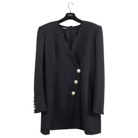 Balmain Black Wool Cache-Coeur Blazer Dress with Gold Buttons - Size 12 US