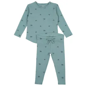 Bee and Dee Mid Blue Collection Loungewear with Blue Buds Print.