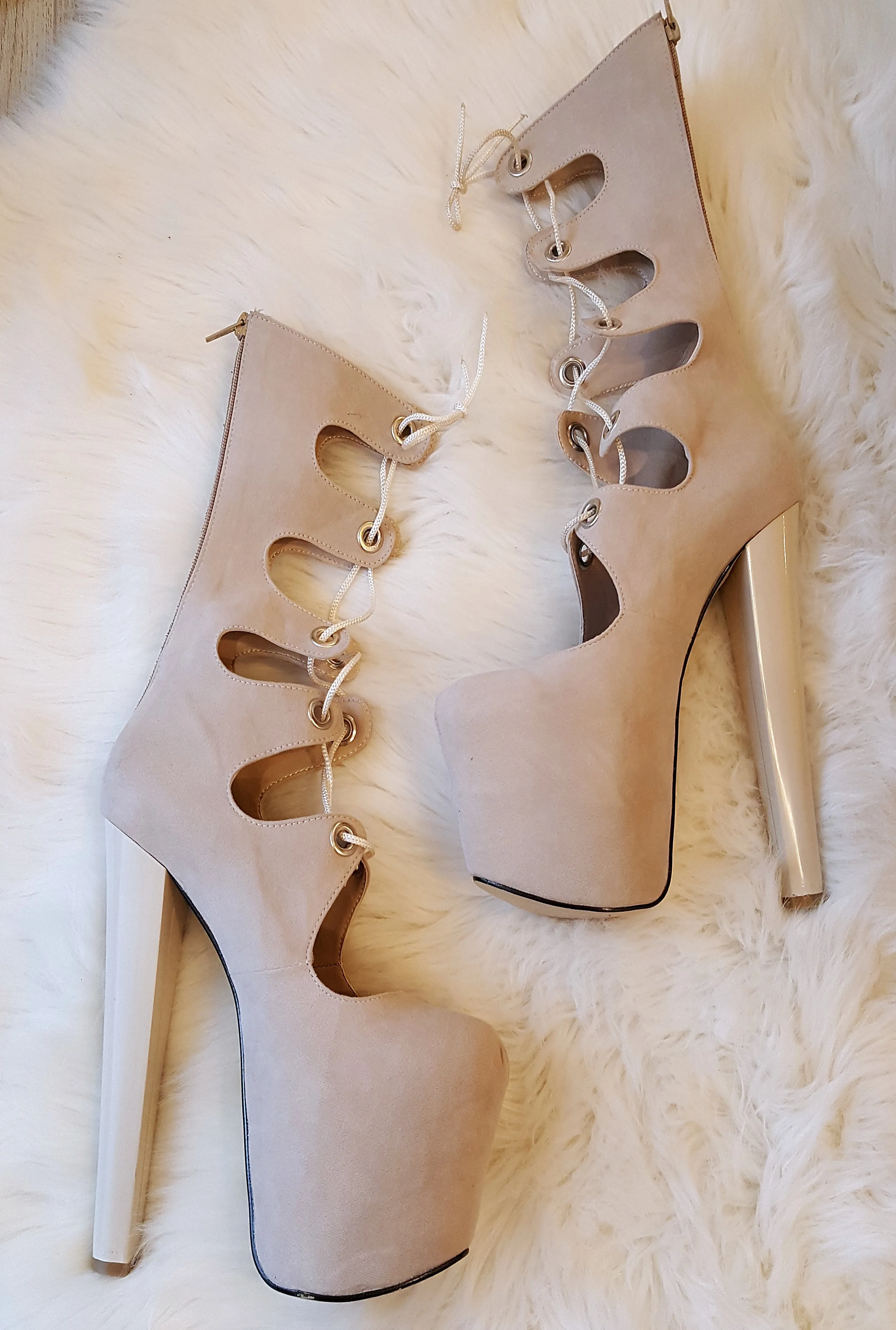 Beige Suede Lace Up Gladiator Platforms