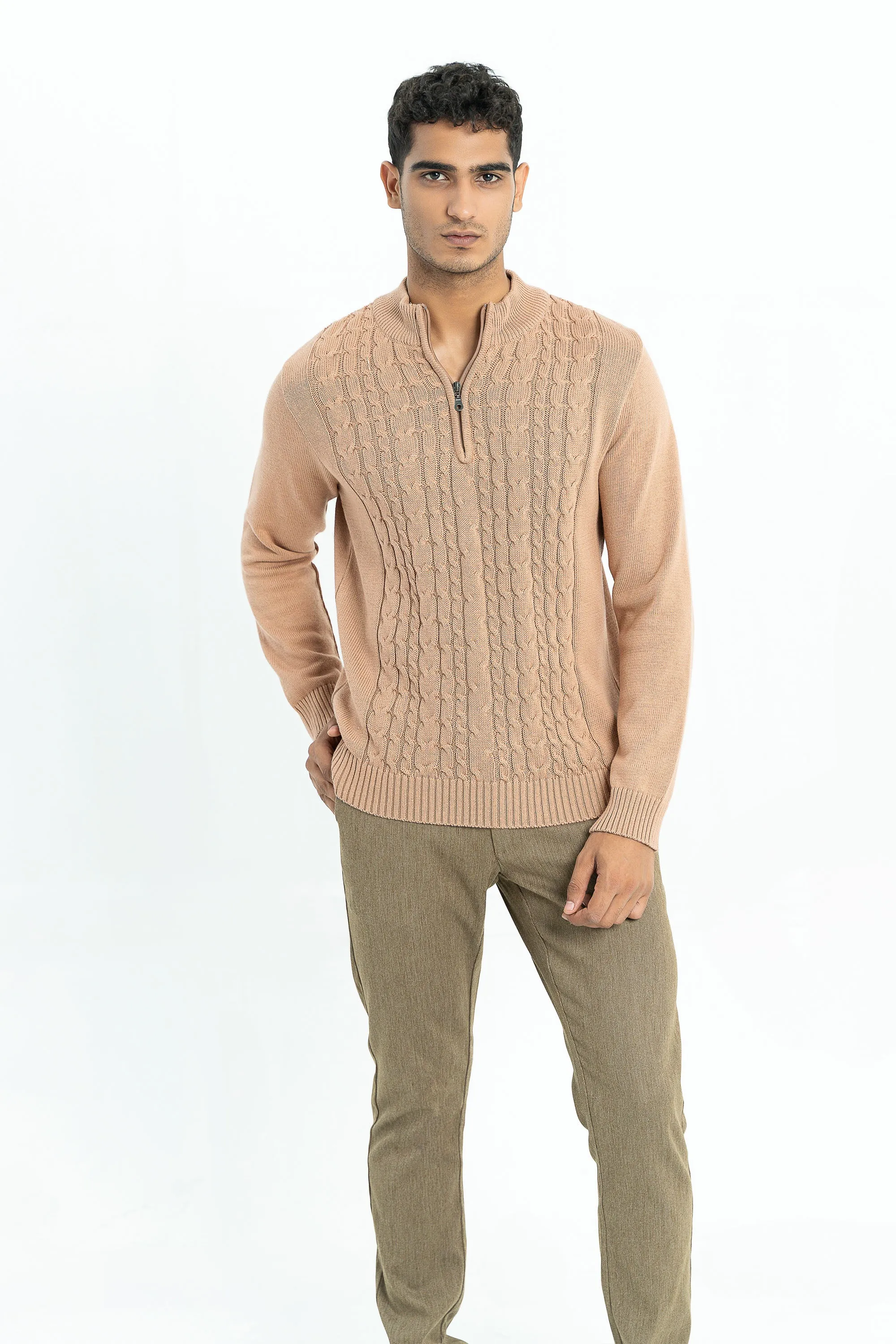 Beige Zipper Sweater