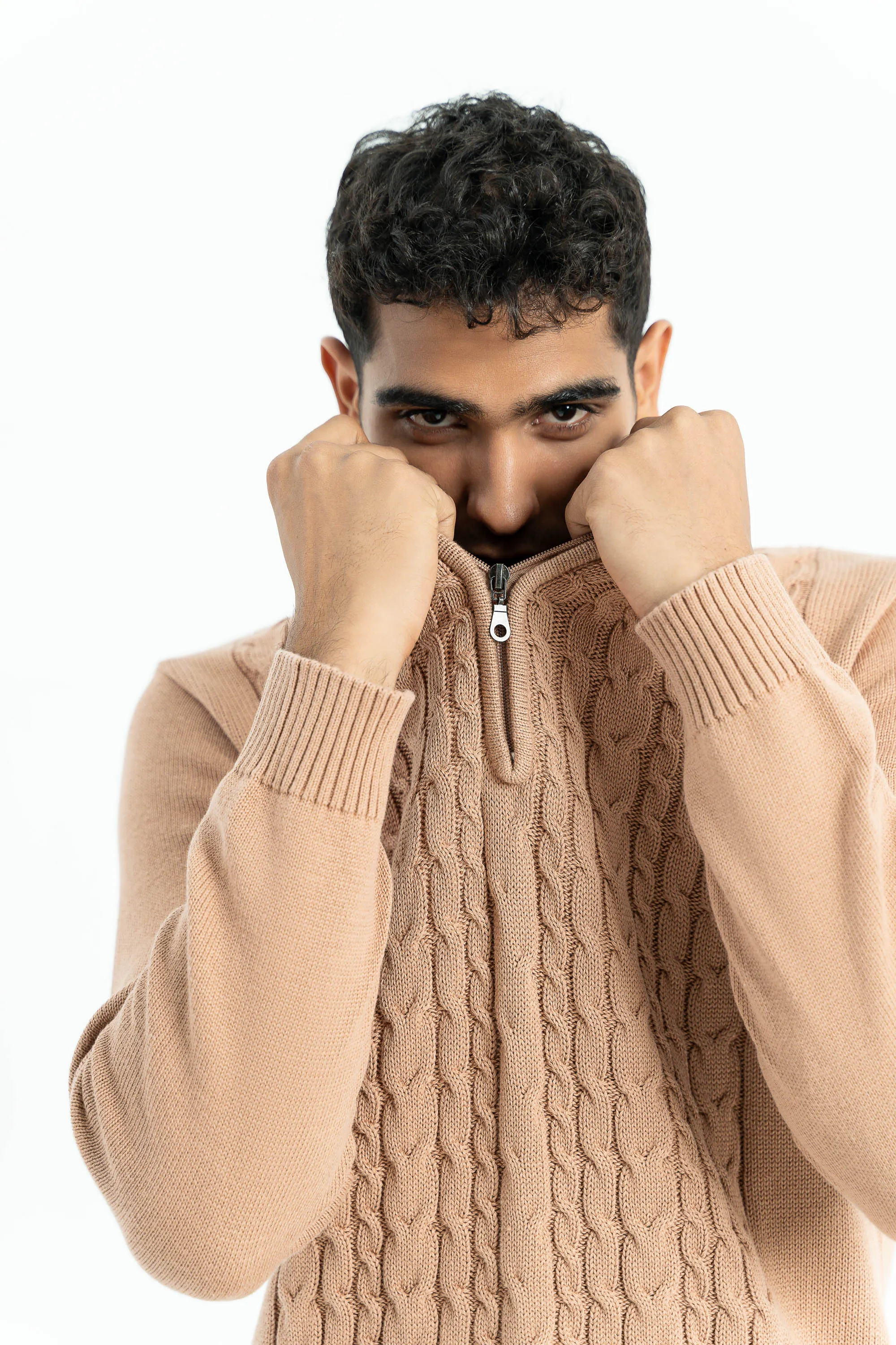 Beige Zipper Sweater