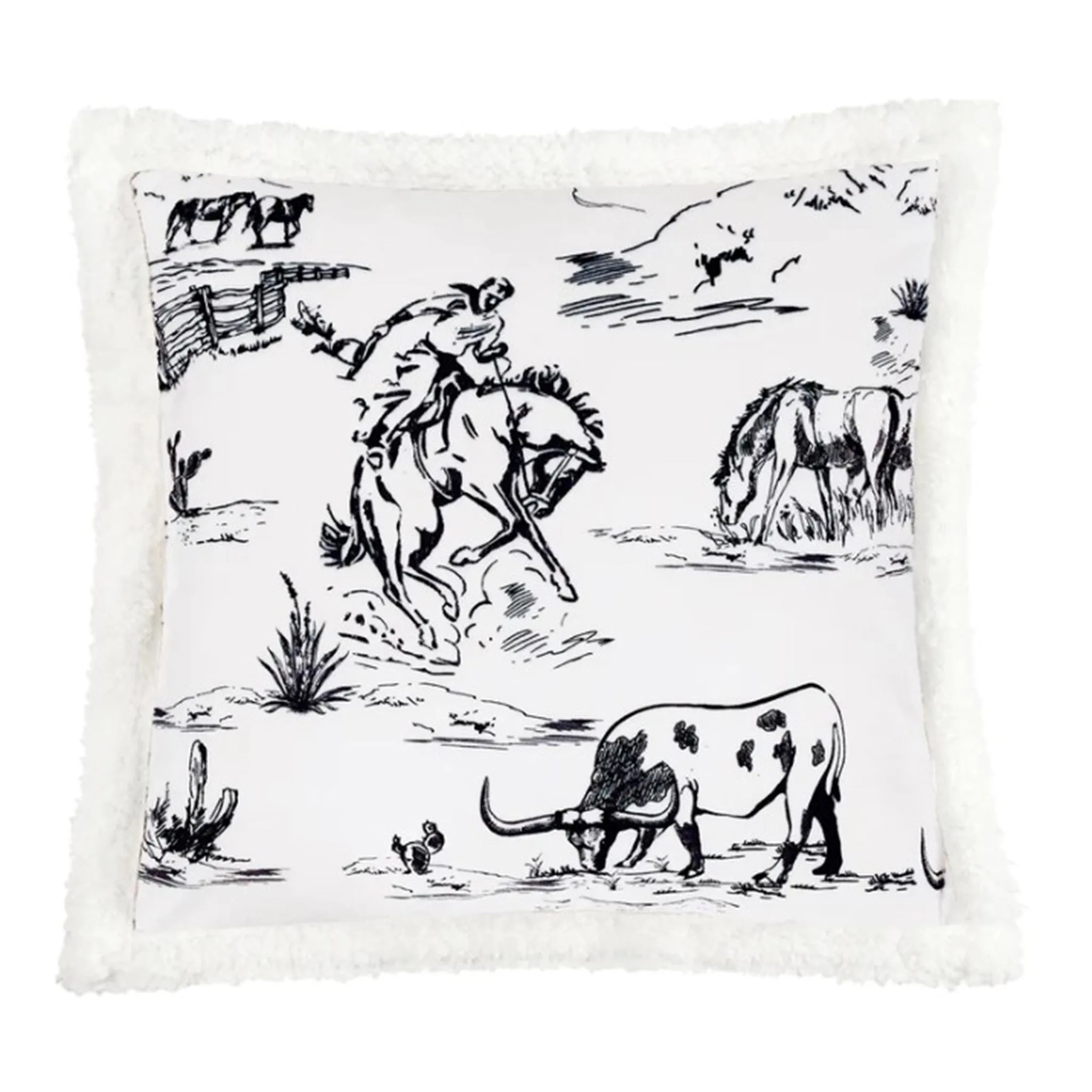 Black and White Farm Life Pillow