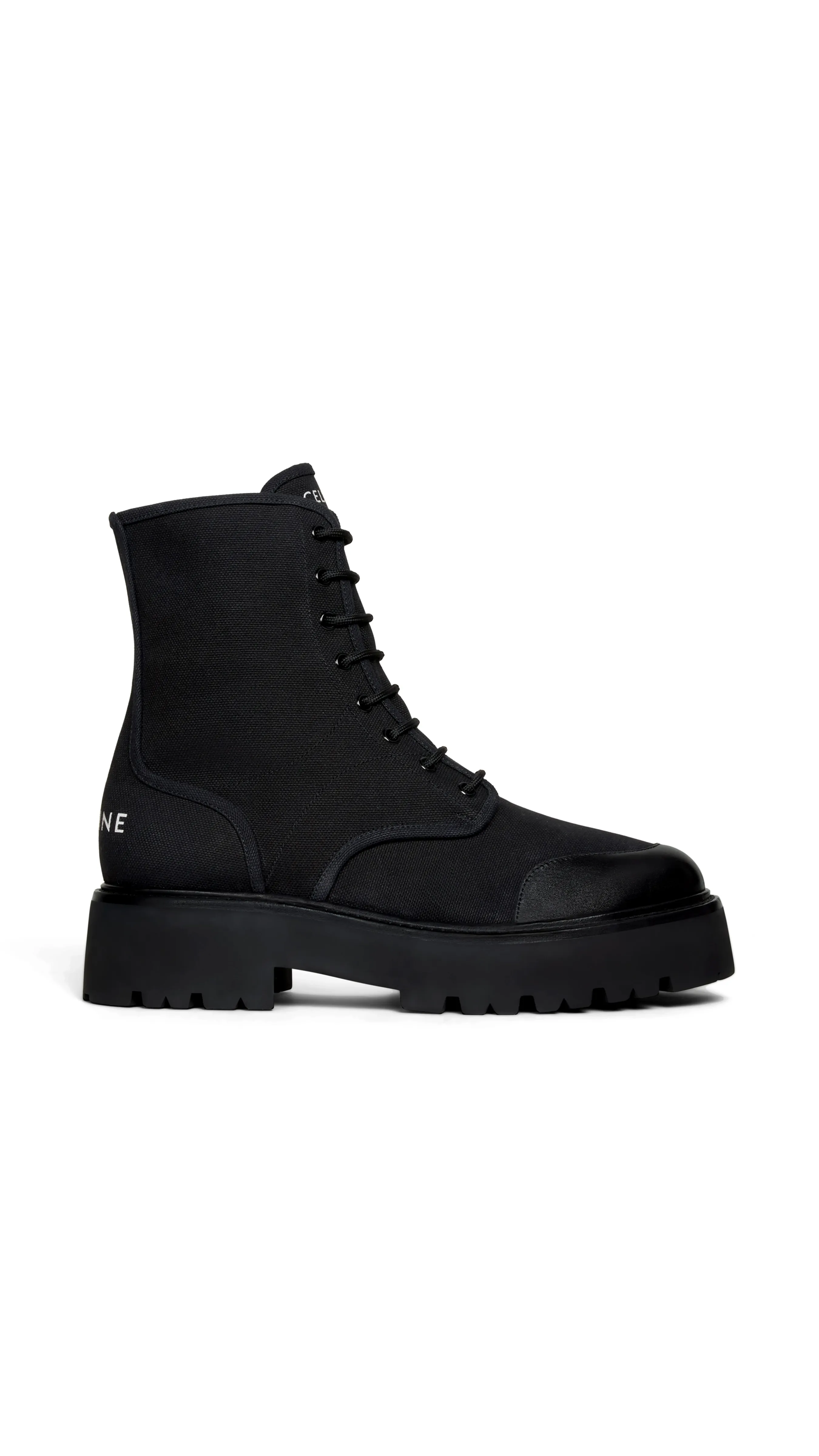 Black Canvas & Shiny Bull Lace-up Boots - Bulky