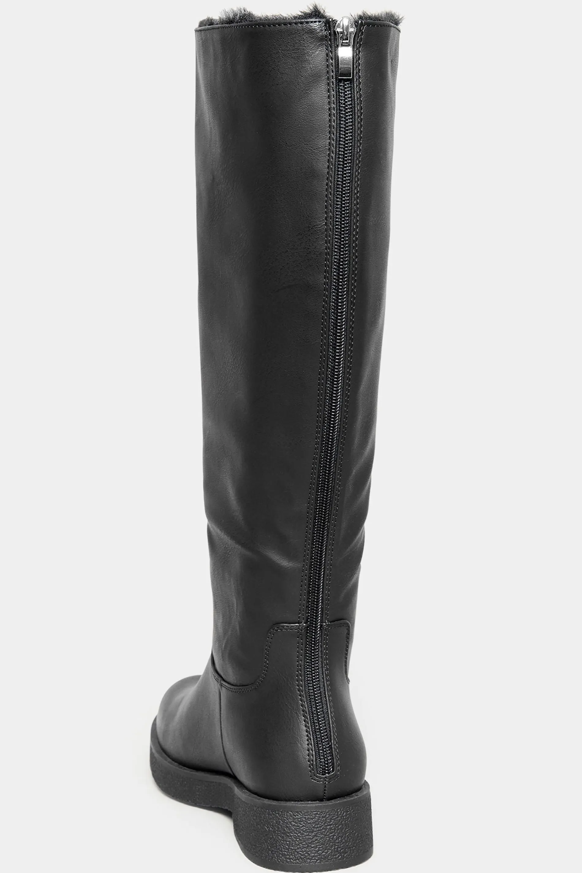 Black Knee High Boots with Fur Lining - Wide Fit