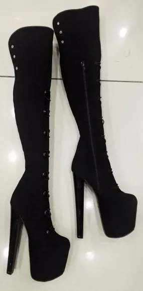 Black Lace Over Knee Platform Boots