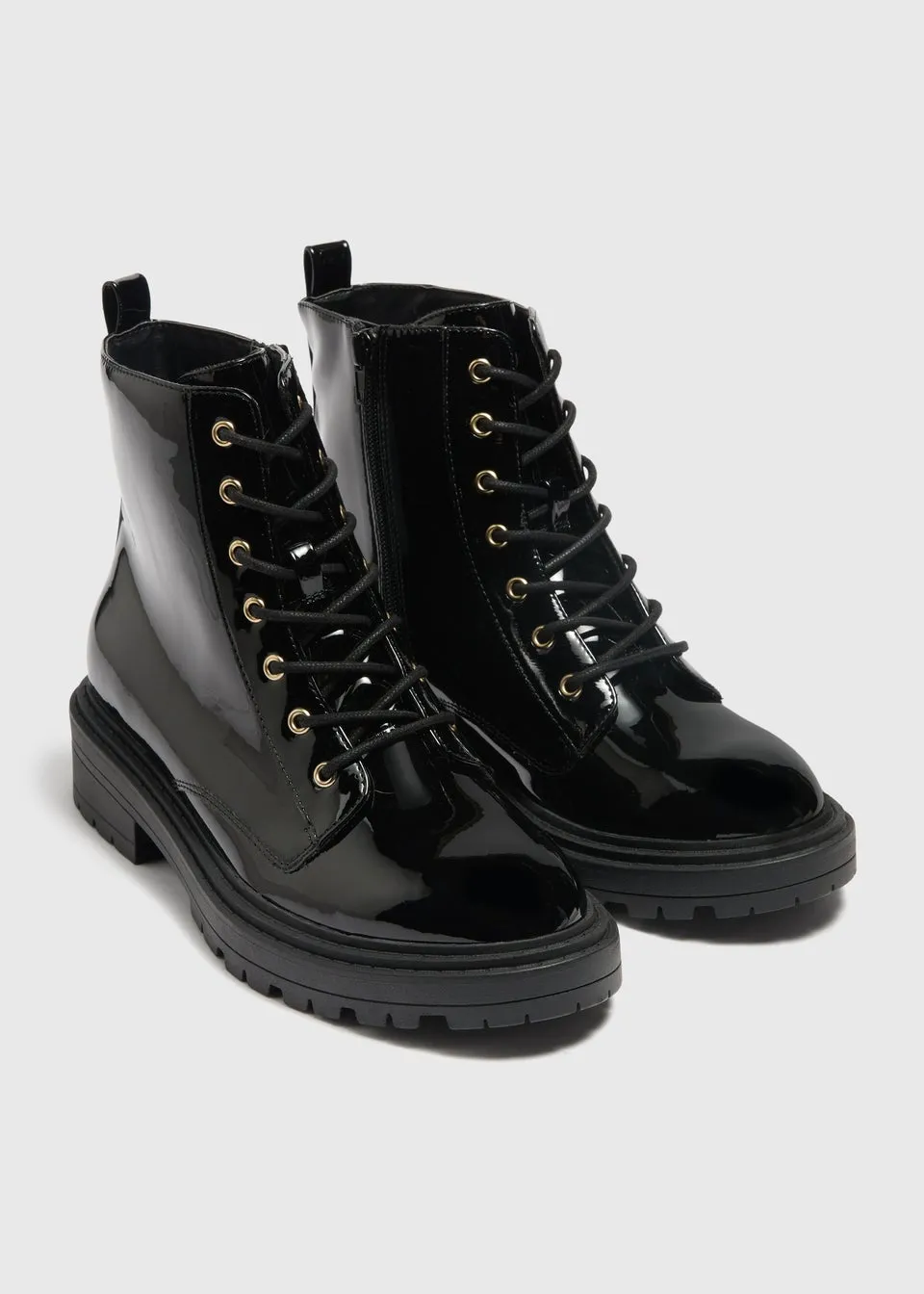 Black Patent Lace Up Boots