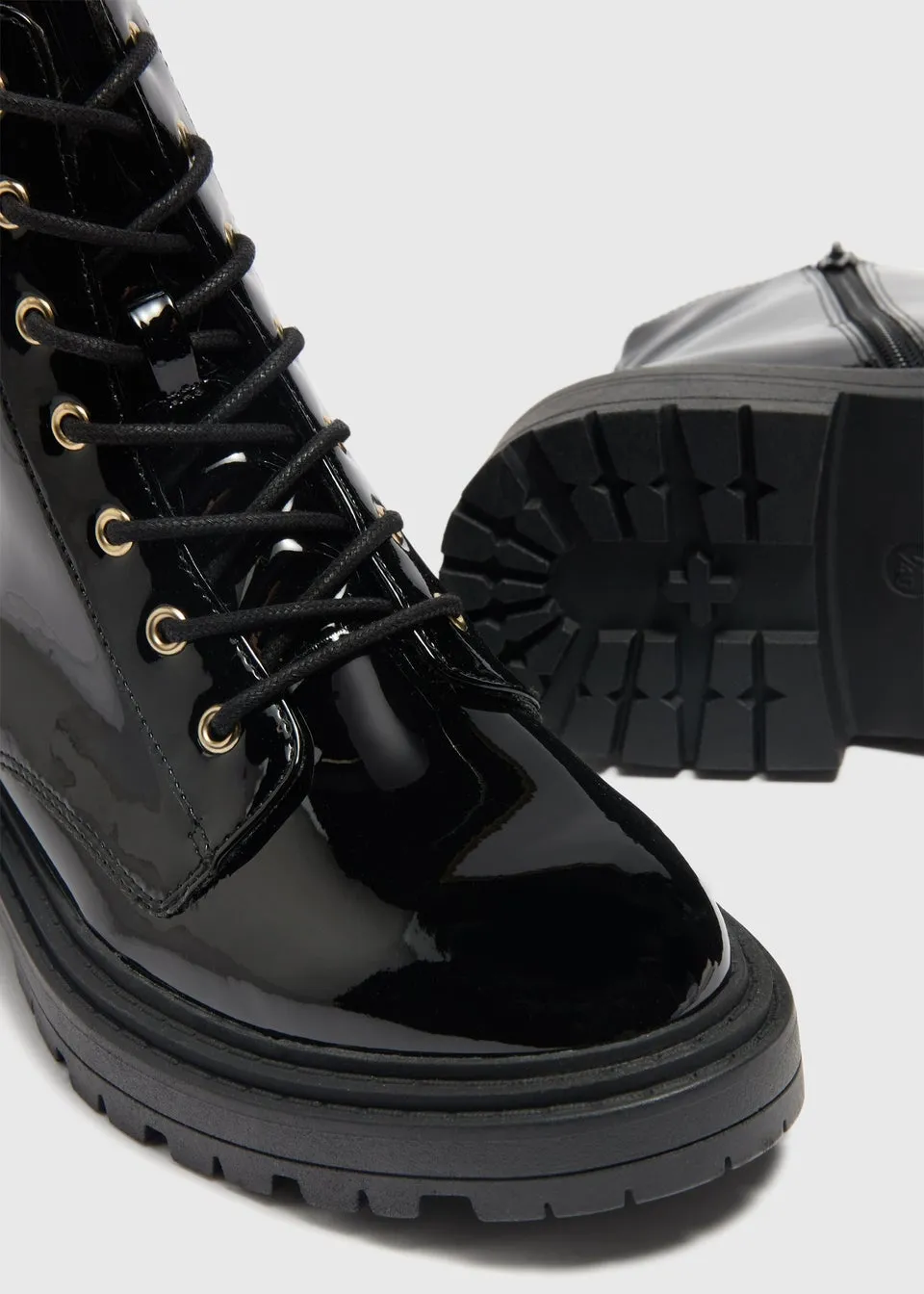 Black Patent Lace Up Boots