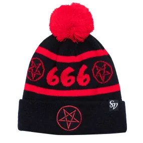 Black Pentagram Beanie with Pom Pom - Edgy, Stylish, and Trendy 666 Design