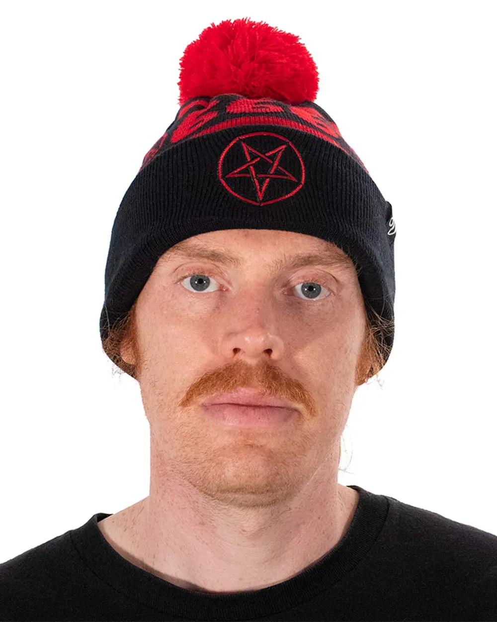 Black Pentagram Beanie with Pom Pom - Edgy, Stylish, and Trendy 666 Design