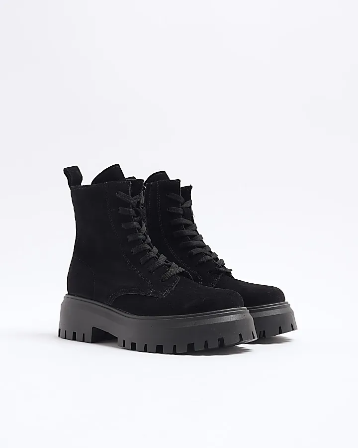 Black Suede Lace Up Boots