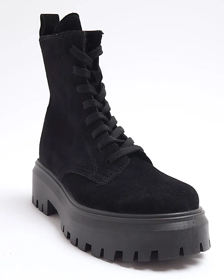 Black Suede Lace Up Boots