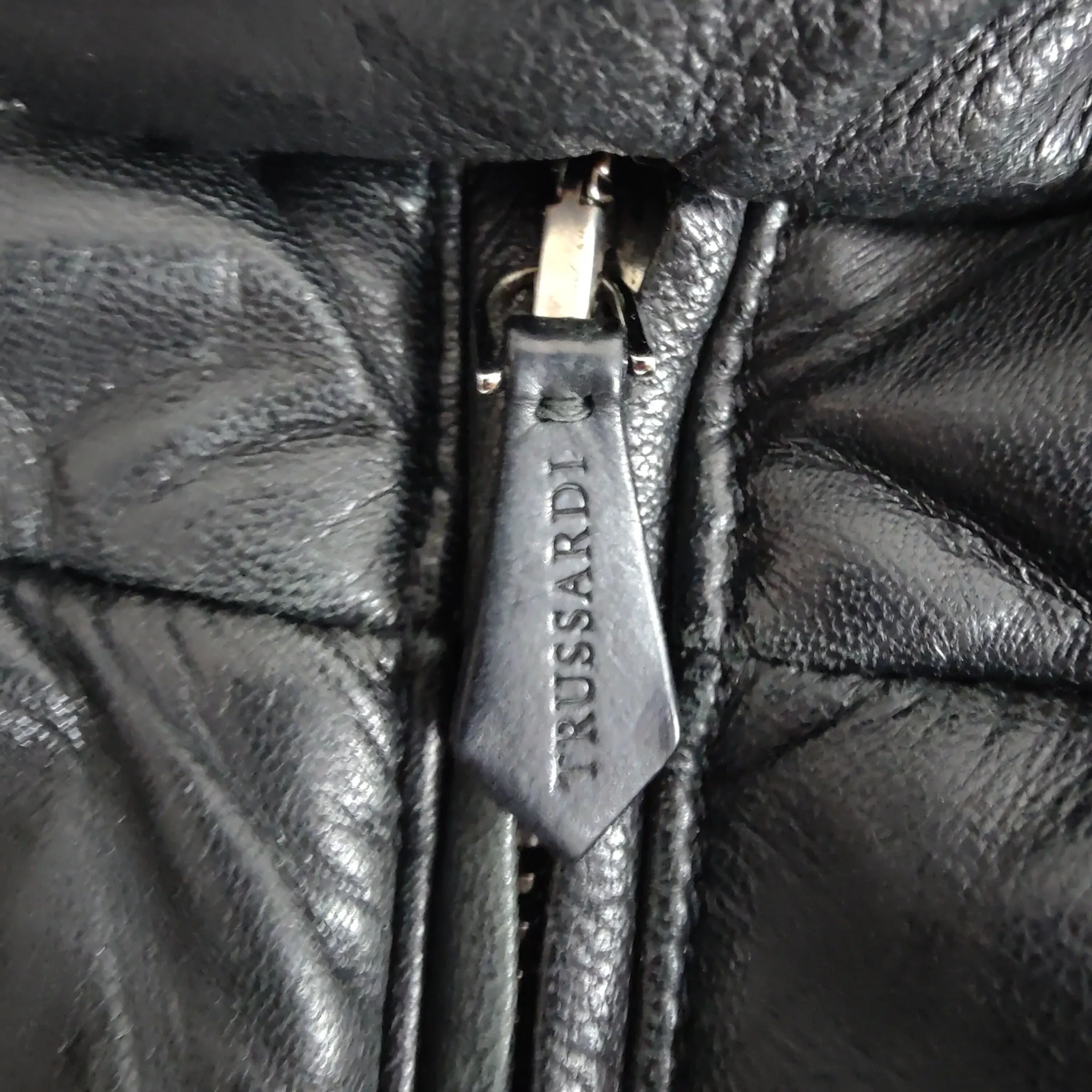 Black Trussardi leather bomber jacket Made in Italy