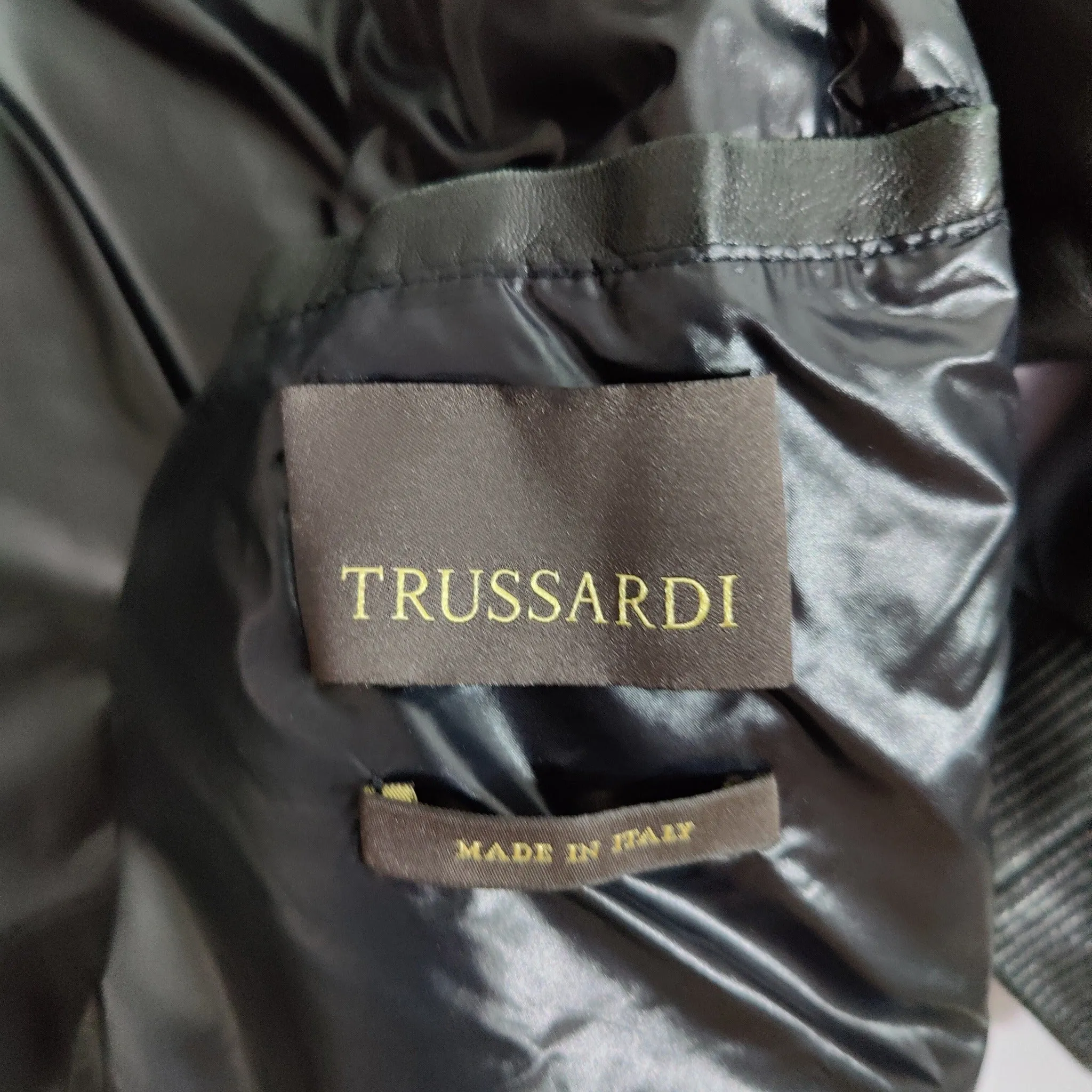 Black Trussardi leather bomber jacket Made in Italy