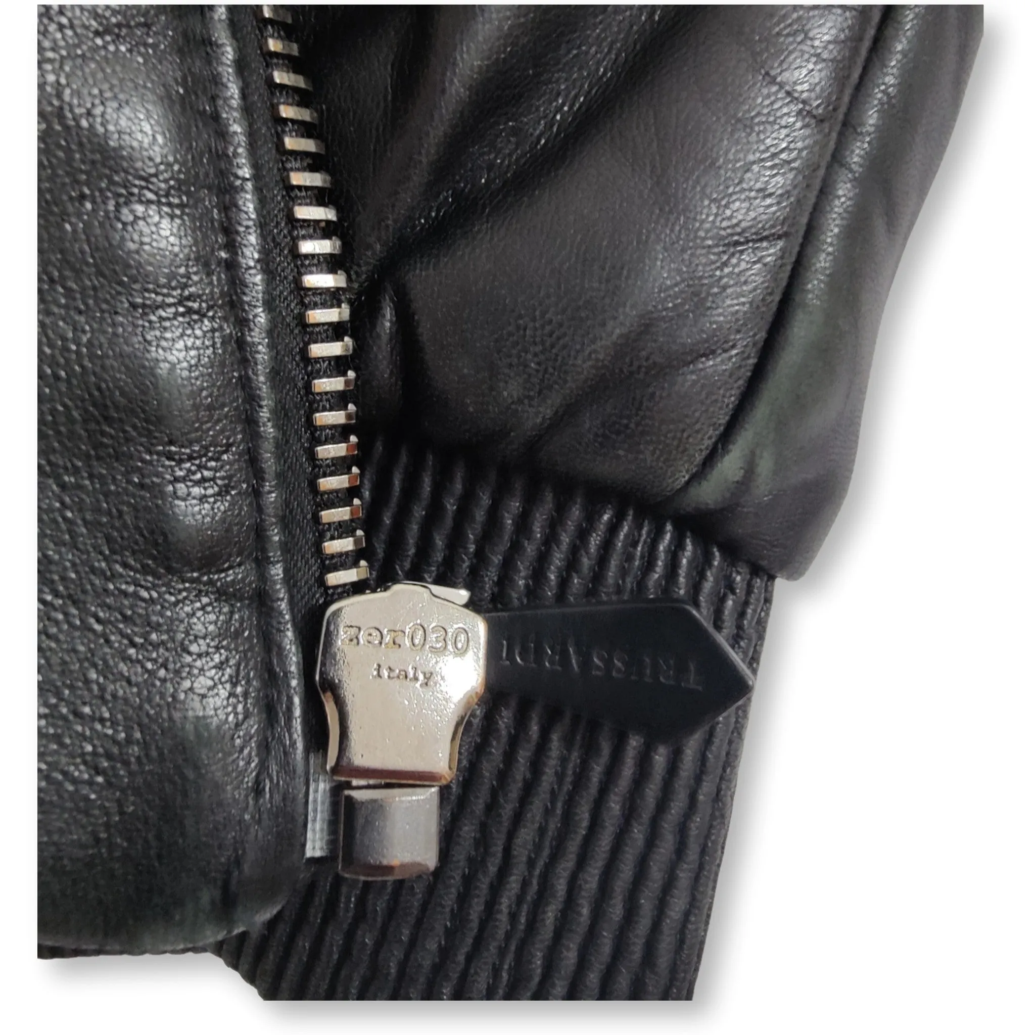 Black Trussardi leather bomber jacket Made in Italy