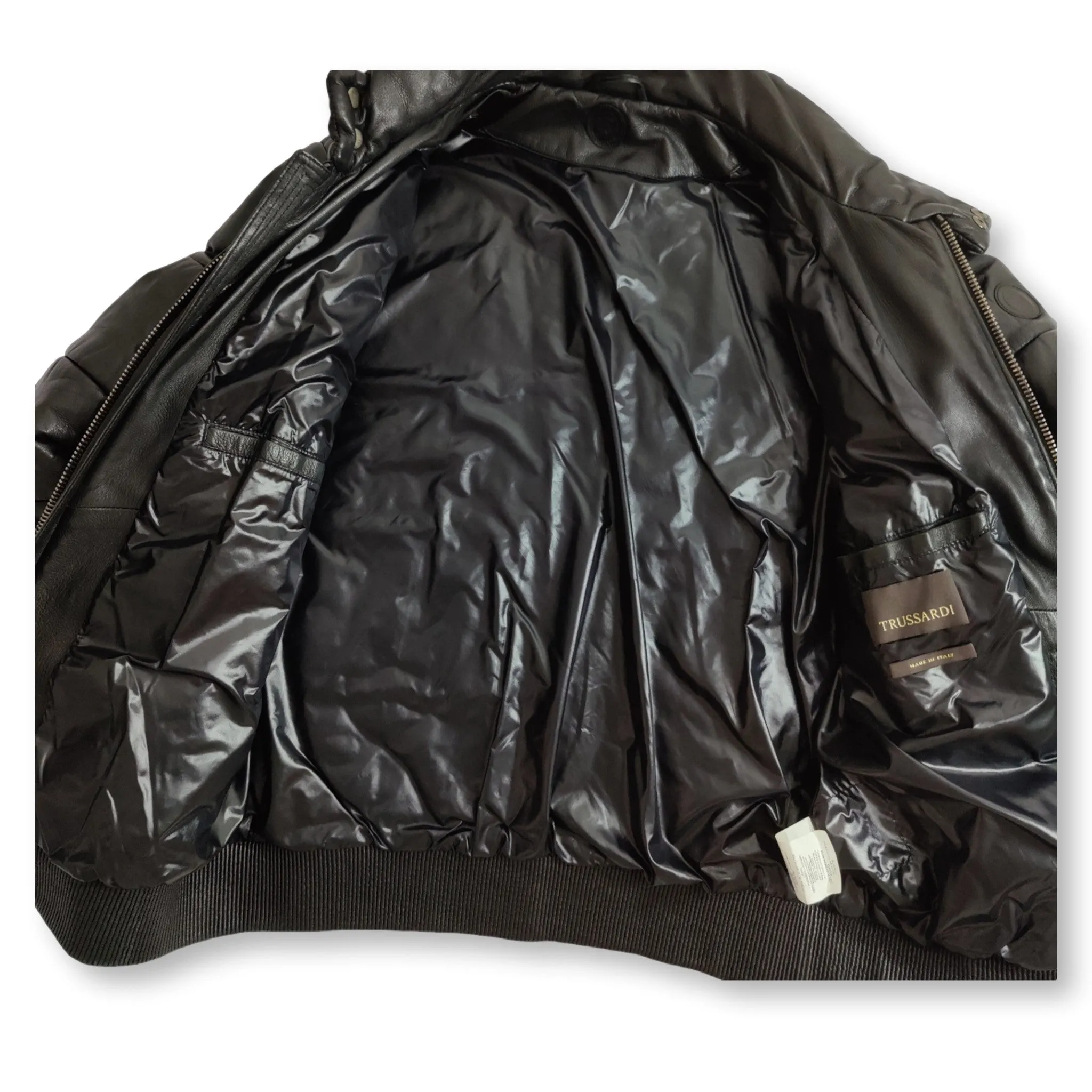 Black Trussardi leather bomber jacket Made in Italy