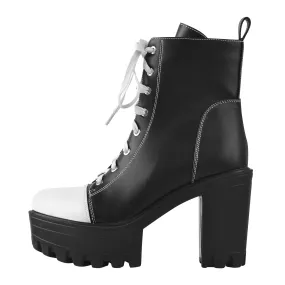 Black Vegan Leather Platform Lace Up Boots