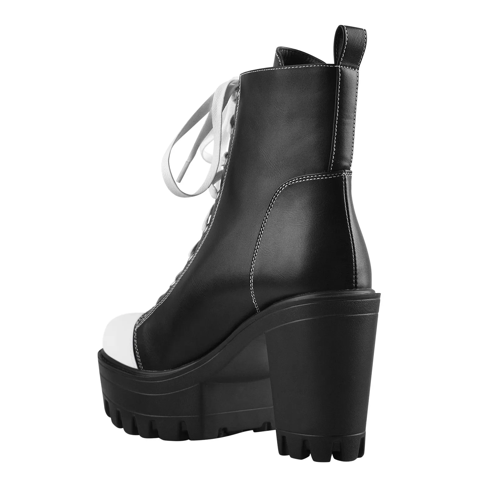 Black Vegan Leather Platform Lace Up Boots