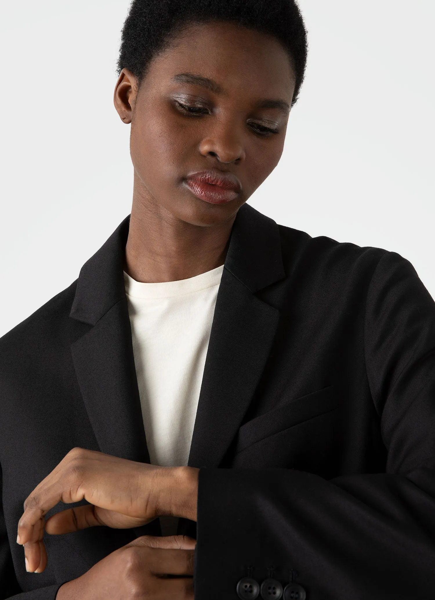 Black women's wool blazer.