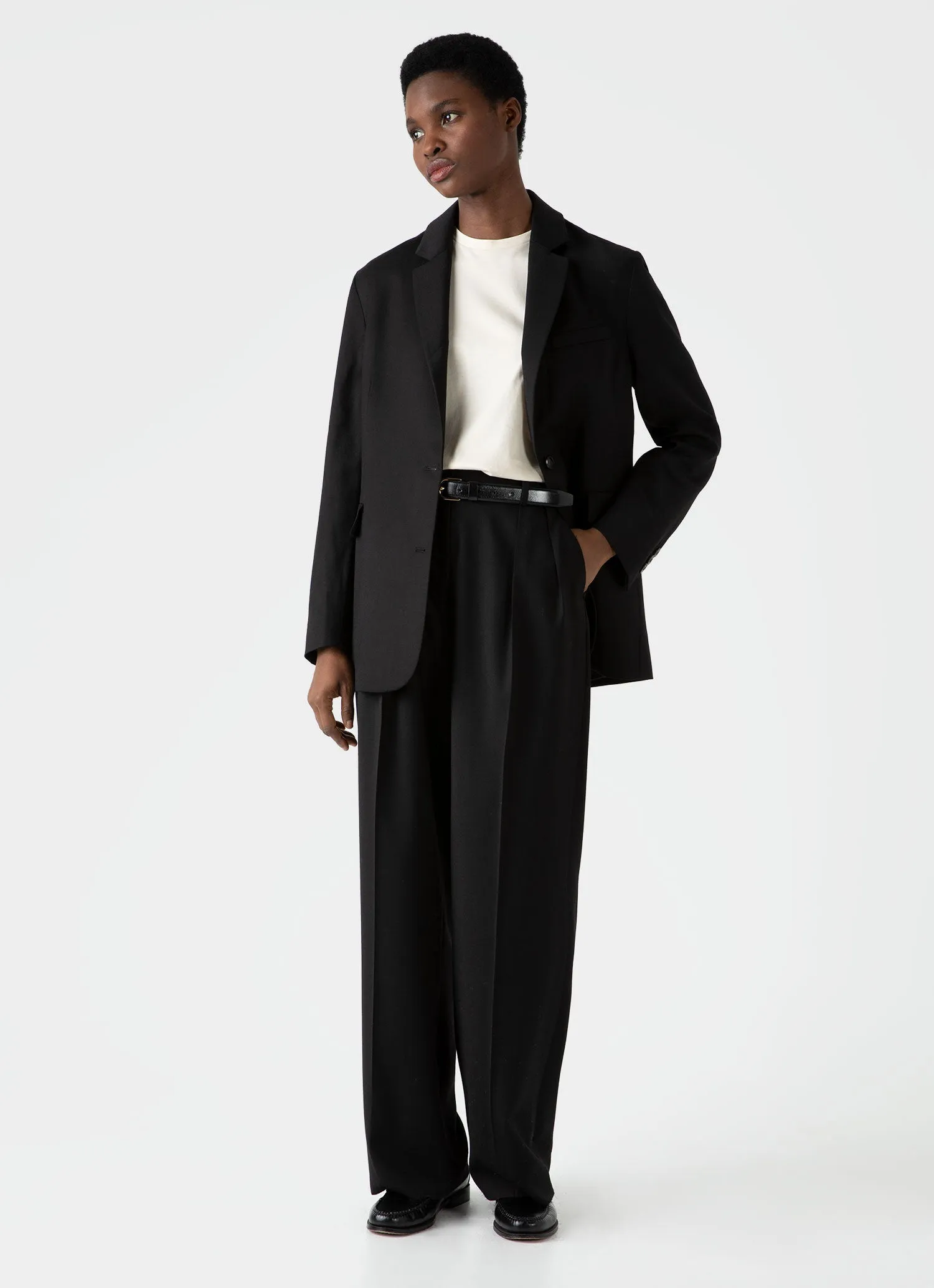 Black women's wool blazer.